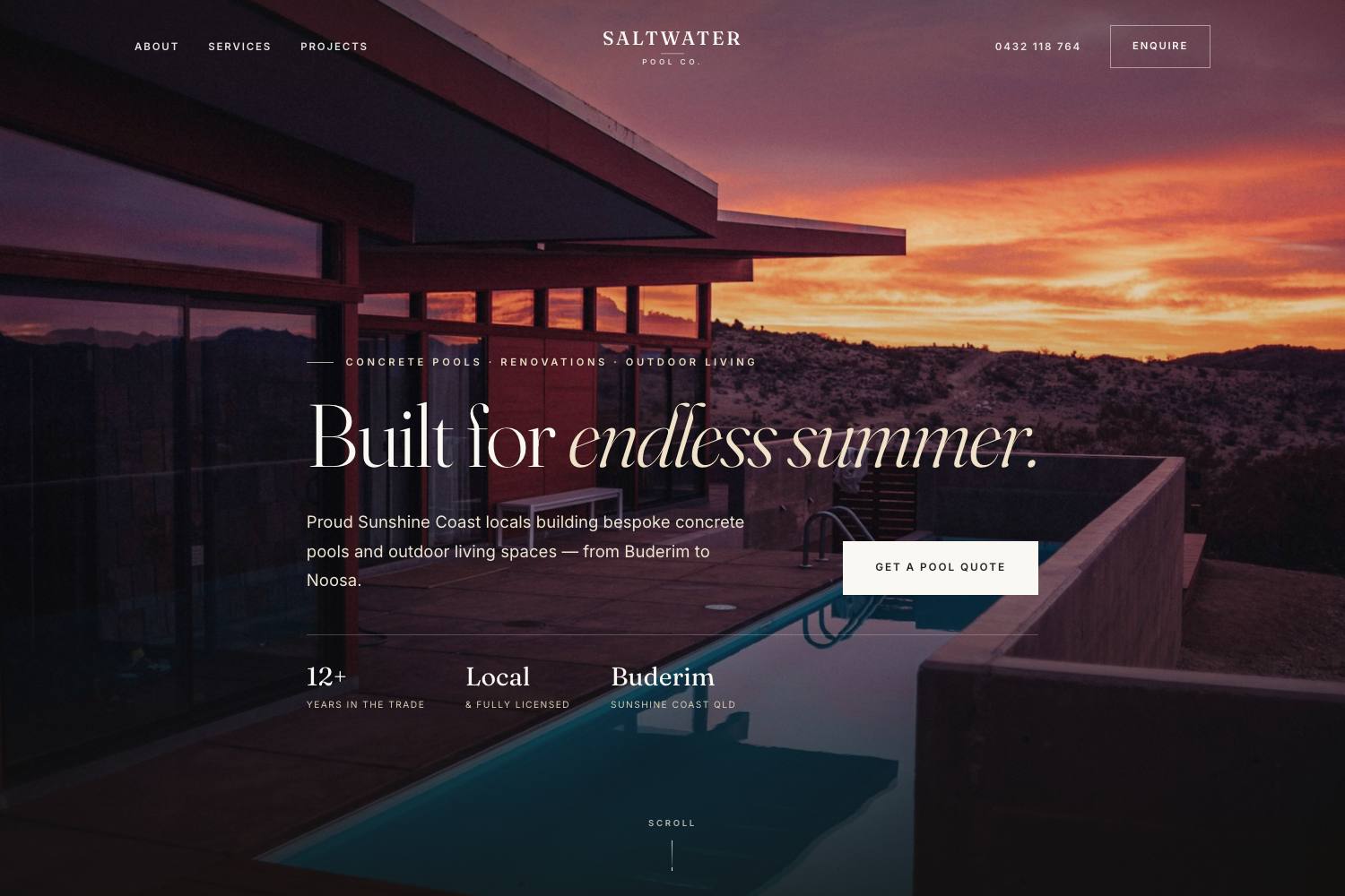 Saltwater Pool Co. — Sunshine Coast concrete pool builder website designed by Fusco Studio