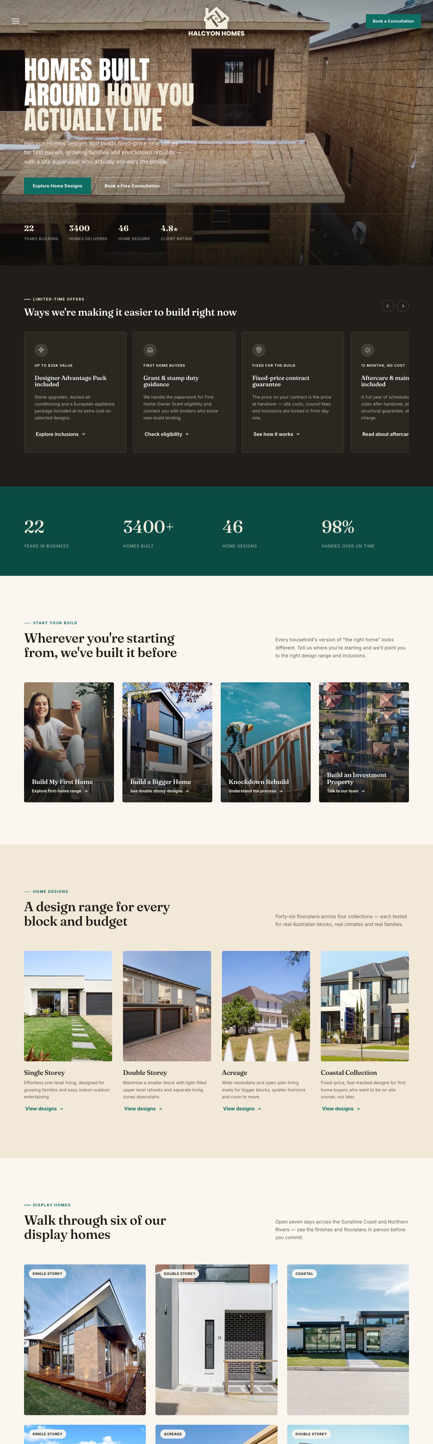 Halcyon Homes website — new-home builder across the Sunshine Coast, Gold Coast and Northern Rivers, designed by Fusco Studio