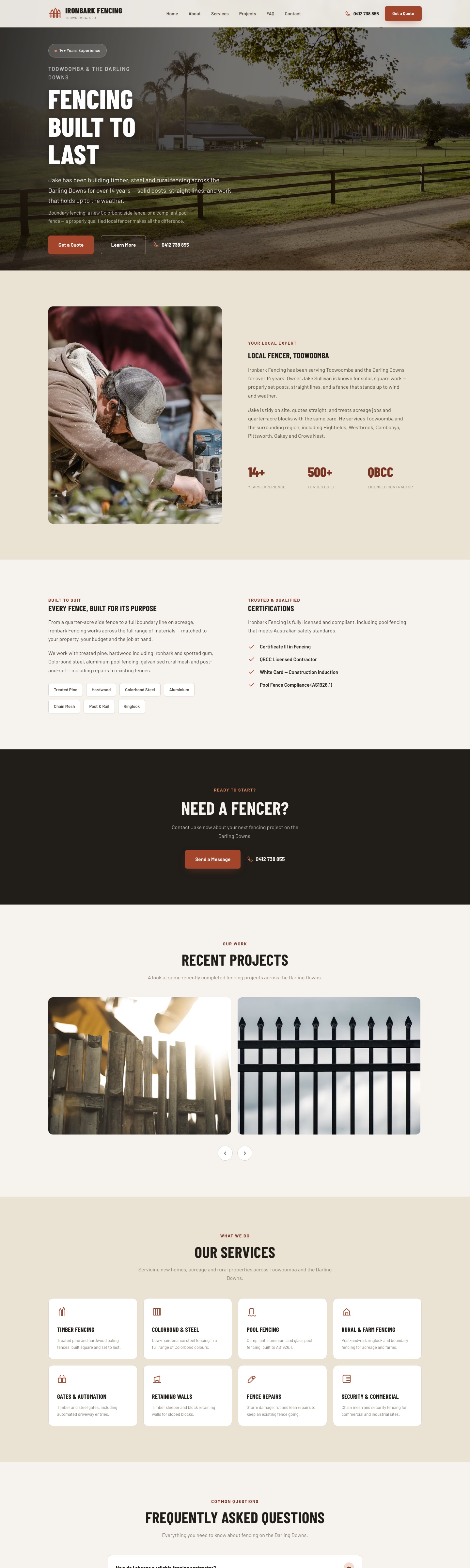 Ironbark Fencing website — fencer in Toowoomba, designed by Fusco Studio