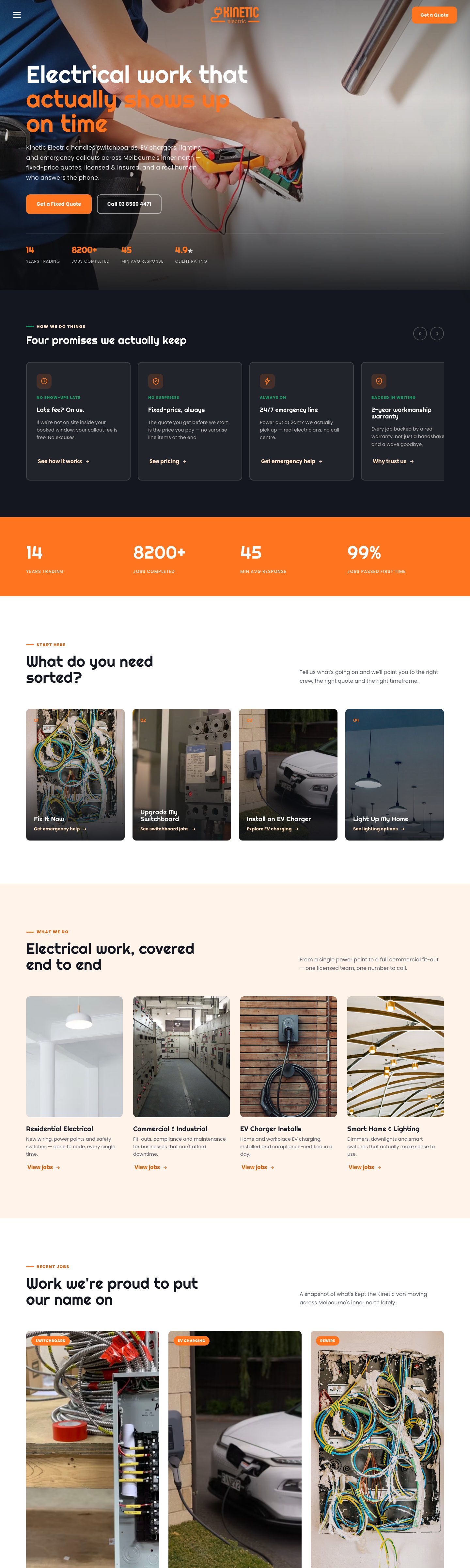 Kinetic Electric website — licensed electrician across Melbourne&rsquo;s inner north, designed by Fusco Studio