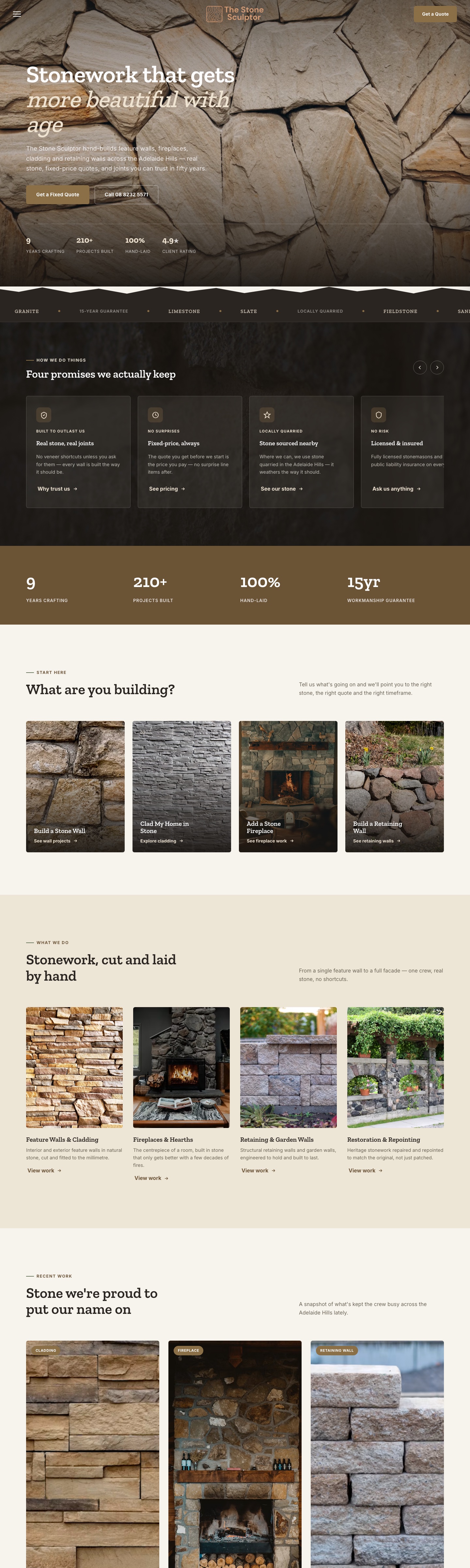 The Stone Sculpter website — stonemason in the Adelaide Hills, designed by Fusco Studio